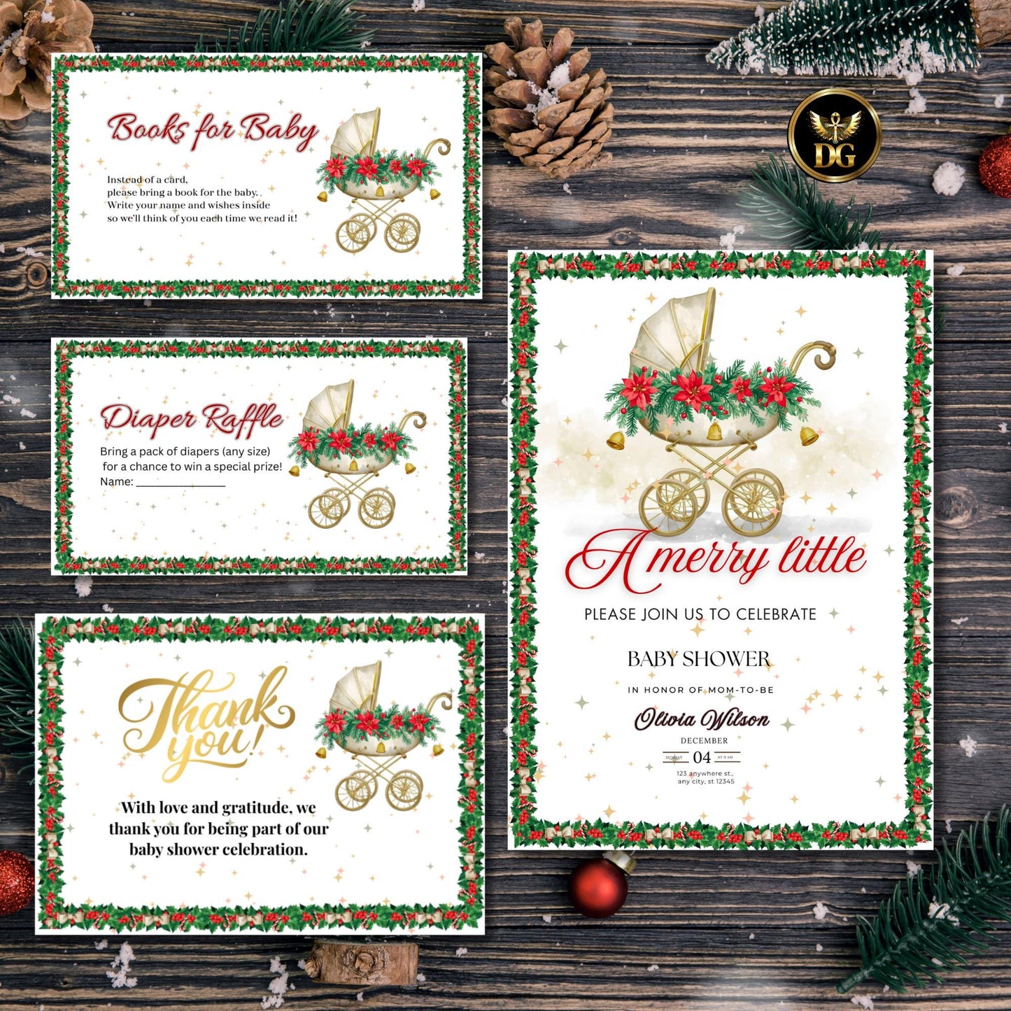 Christmas Baby Shower Invitation, Merry Little Baby Shower Invitation, Winter Baby Shower Invite, Winter Wonderland Baby Shower, For Holiday