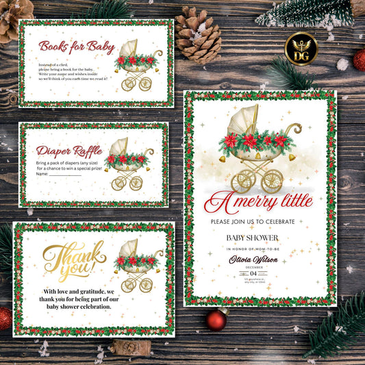 Christmas Baby Shower Invitation, Merry Little Baby Shower Invitation, Winter Baby Shower Invite, Winter Wonderland Baby Shower, For Holiday