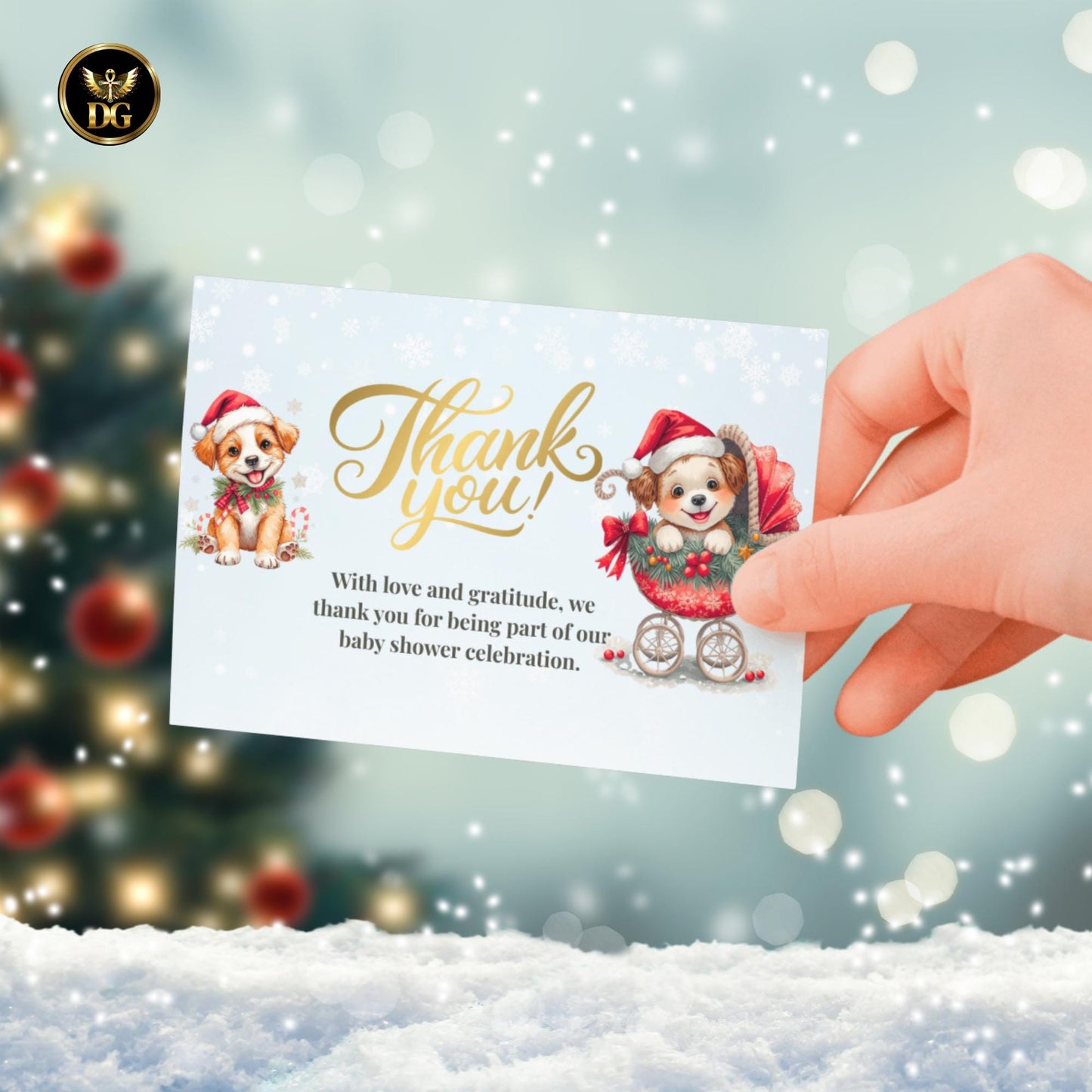 Christmas Puppy Baby Shower Bundle | Cute Dog in Santa Stroller | Editable Winter Baby Invite Set | Boho Festive Watercolor Templates