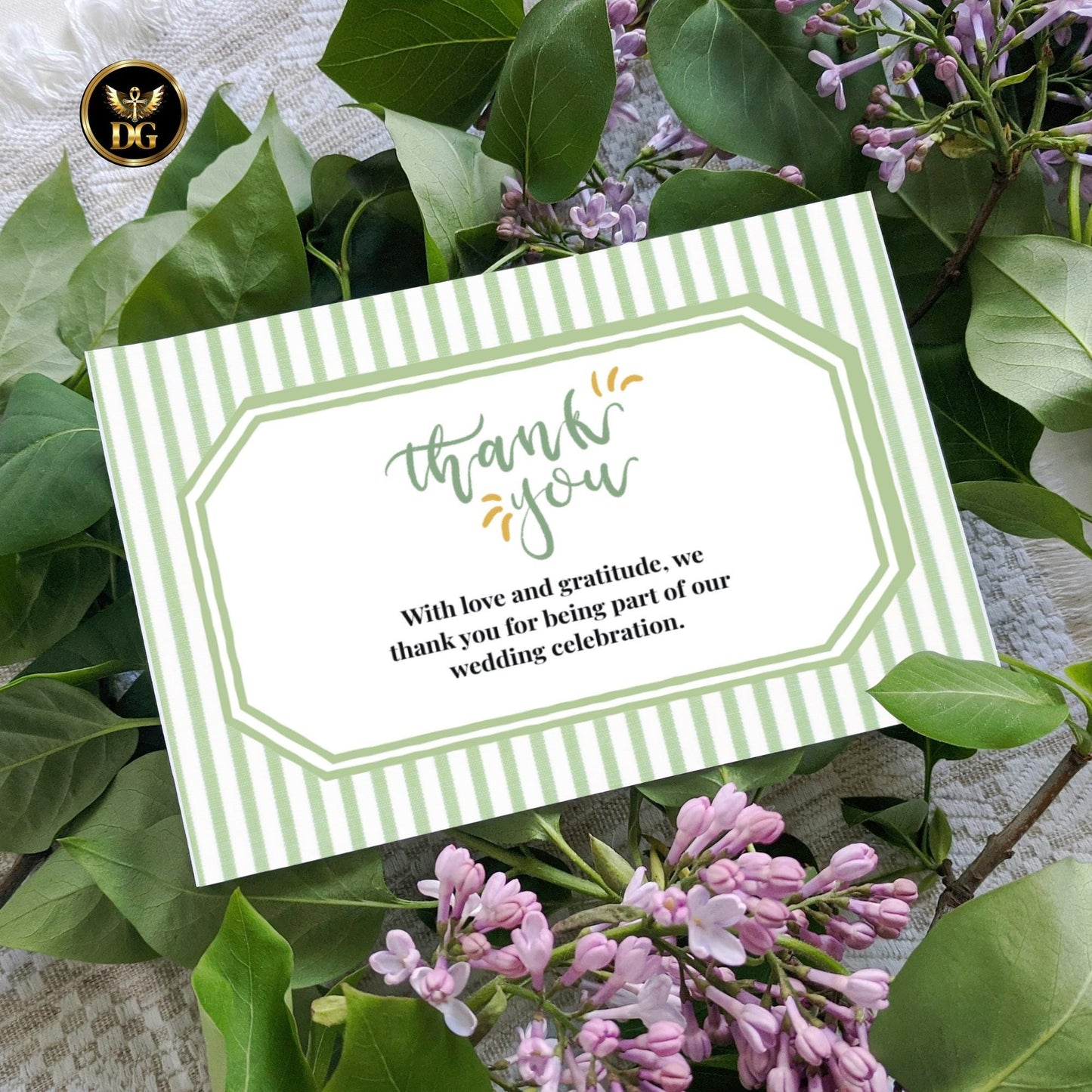 Green Striped Wedding Invitation Suite, Editable Canva Template, Classic Elegant Design, Printable Bundle with RSVP, Menu, Thank You Cards