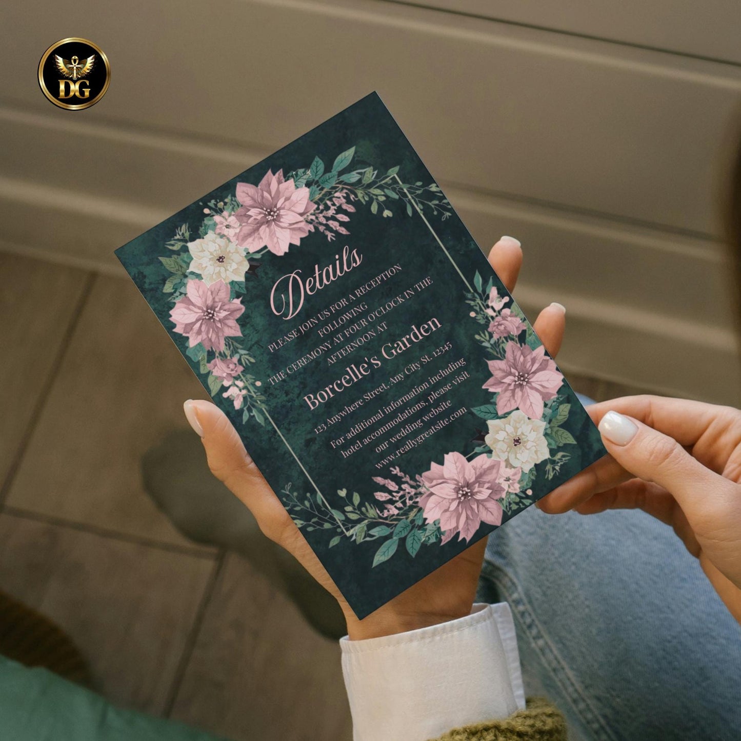 Emerald Velvet Christmas Wedding Invitation Set | Elegant Pink Floral Winter Wedding Bundle | Holiday Invitation, Menu, RSVP