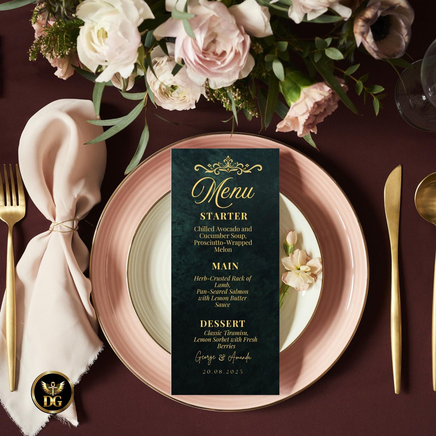 Royal Green and Gold Wedding Invitation Suite, Elegant Crown Invite, Emerald Luxury Template, Editable Canva, Printable Download