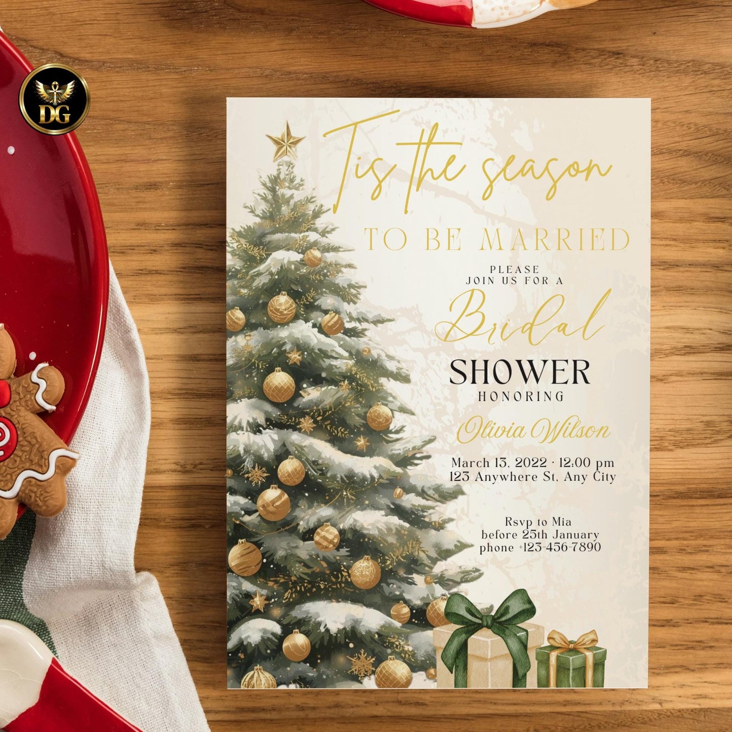 Tis The Season to Be Married Bridal Shower Invitation Set Christmas Bridal Shower Invite Cream Gold Holiday Shower Template Winter Wedding