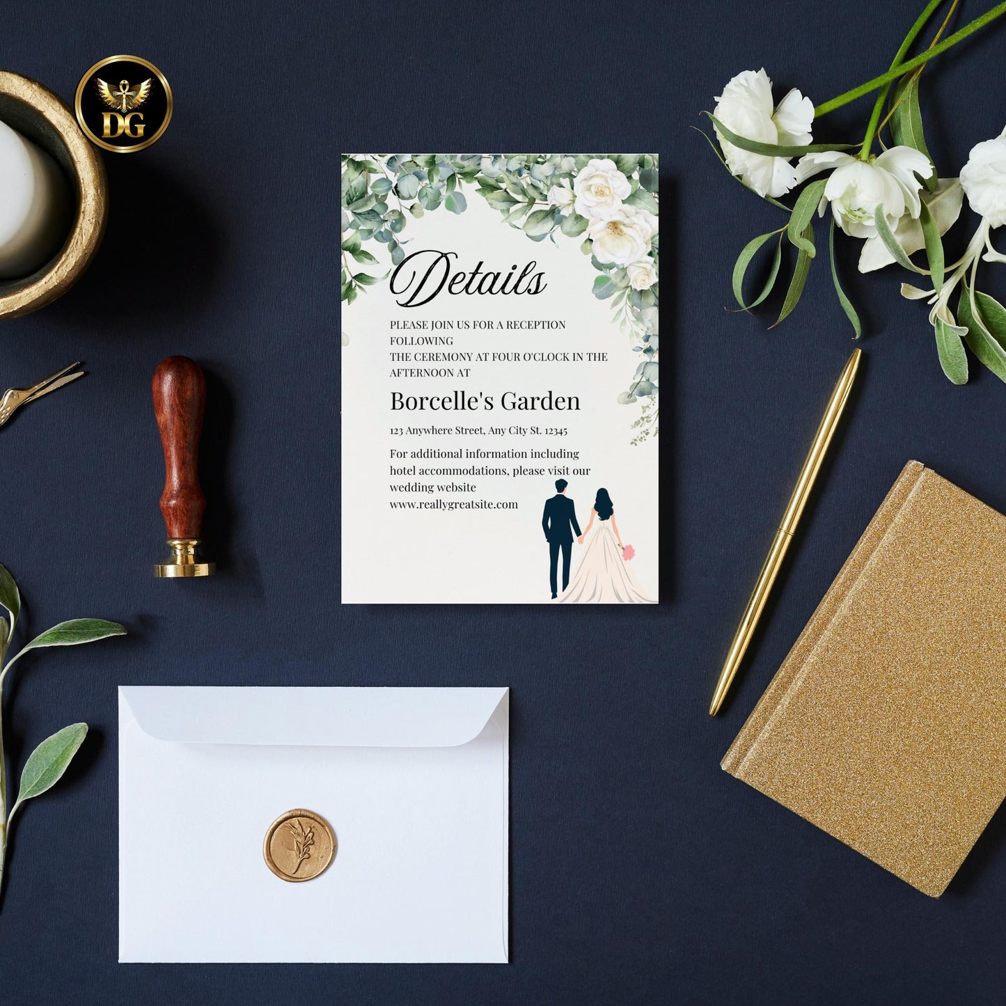 Engagement Party Invitation, Printable Template, Canva Editable, Green Foliage, Neutral Wedding, Couple Illustration, Invite Suite