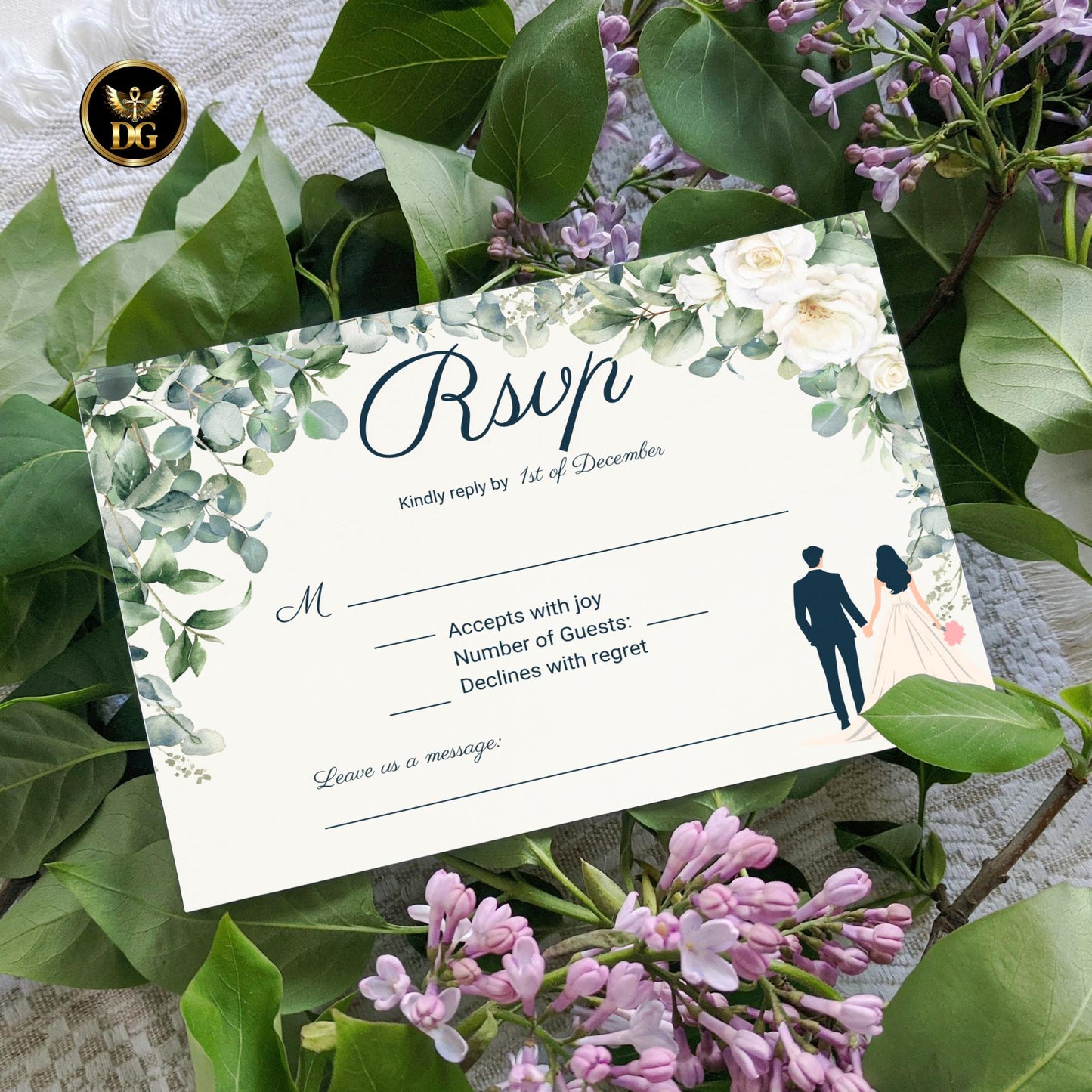 Engagement Party Invitation, Printable Template, Canva Editable, Green Foliage, Neutral Wedding, Couple Illustration, Invite Suite