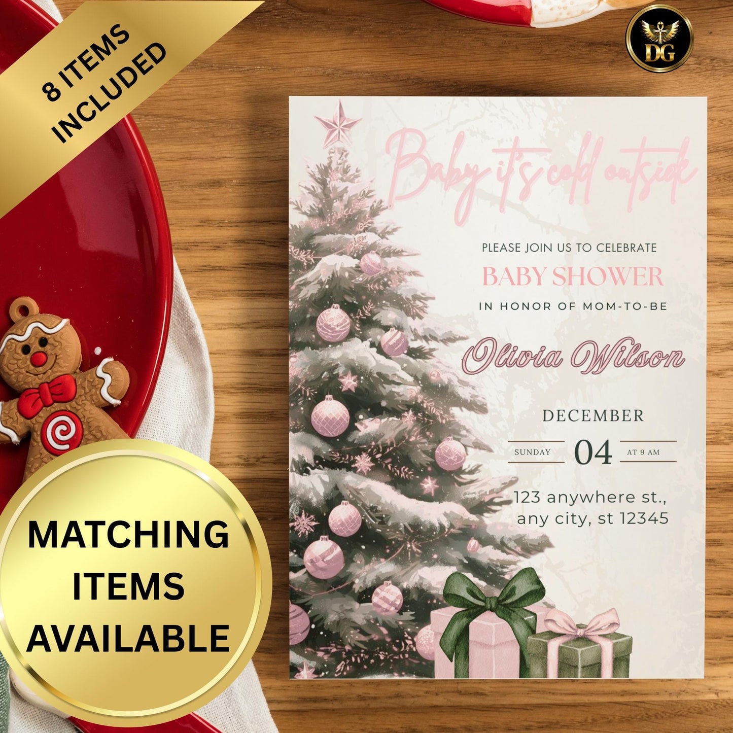 Baby Shower Invitation Bundle 8 Matching Items Set Editable Template | Baby It's Cold Outside Baby Shower Bundle Christmas Baby Shower Canva