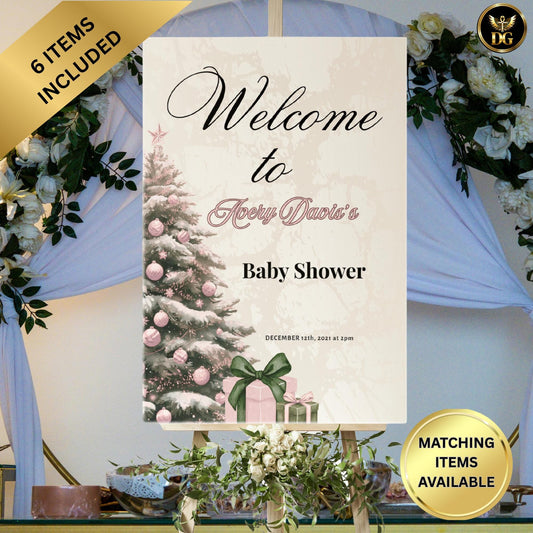 Baby It’s Cold Outside Christmas Baby Shower Signs Bundle | 6 Editable Canva Templates | Welcome & Table Signs | Matching Items Available
