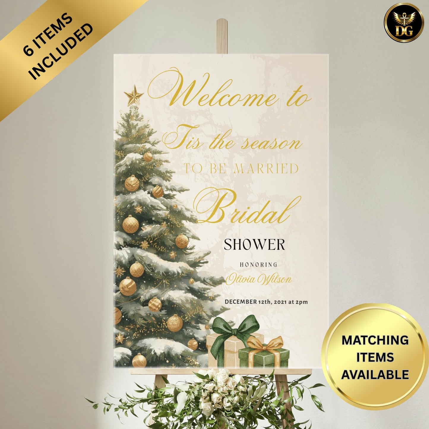 Tis the Season to be Married Bridal Shower Signs Bundle | 6 Gold Editable Canva Templates | Welcome & Table Signs | Winter Wedding Decor