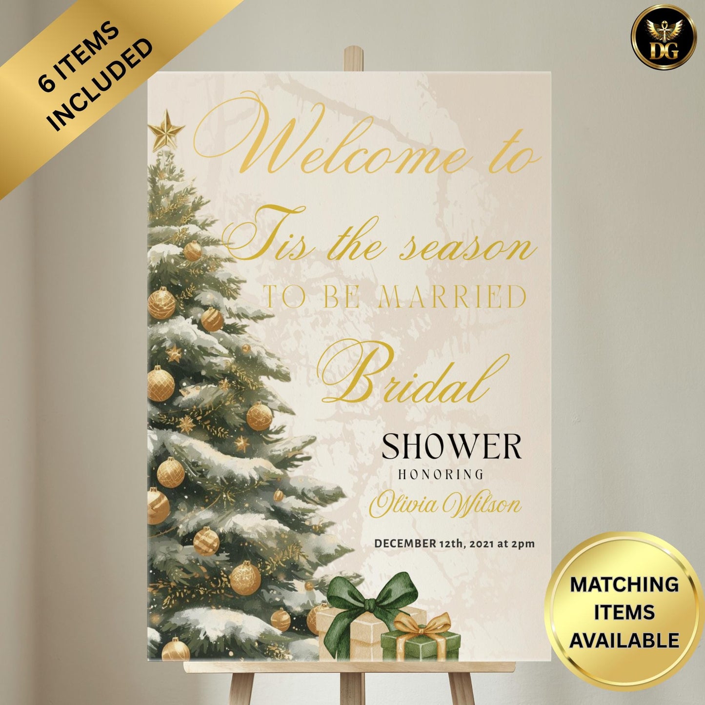Tis the Season to be Married Bridal Shower Signs Bundle | 6 Gold Editable Canva Templates | Welcome & Table Signs | Winter Wedding Decor
