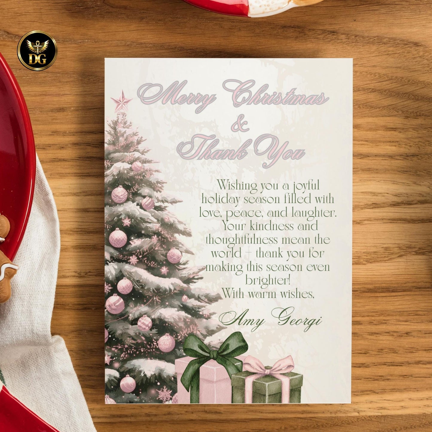 Merry Christmas Thank You Card Template  Elegant Boho Holiday Card | Printable & Digital Xmas Card | Winter Wedding Baby, BRIDAL Shower Note