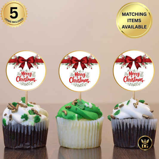 Elegant White Baby Shower Small Bundle, Red Velvet Bow Christmas Theme Tags, Cupcake Toppers, Bottle & Wine Labels, Table Signs, Food Labels