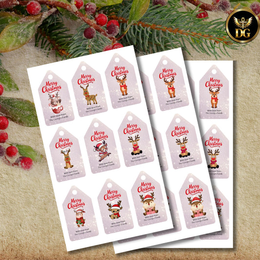 Printable Merry Christmas Gift Tags | Cute Reindeer Tags | Editable Holiday Labels | Xmas Favor Tags | Instant Download | Holiday Stickers