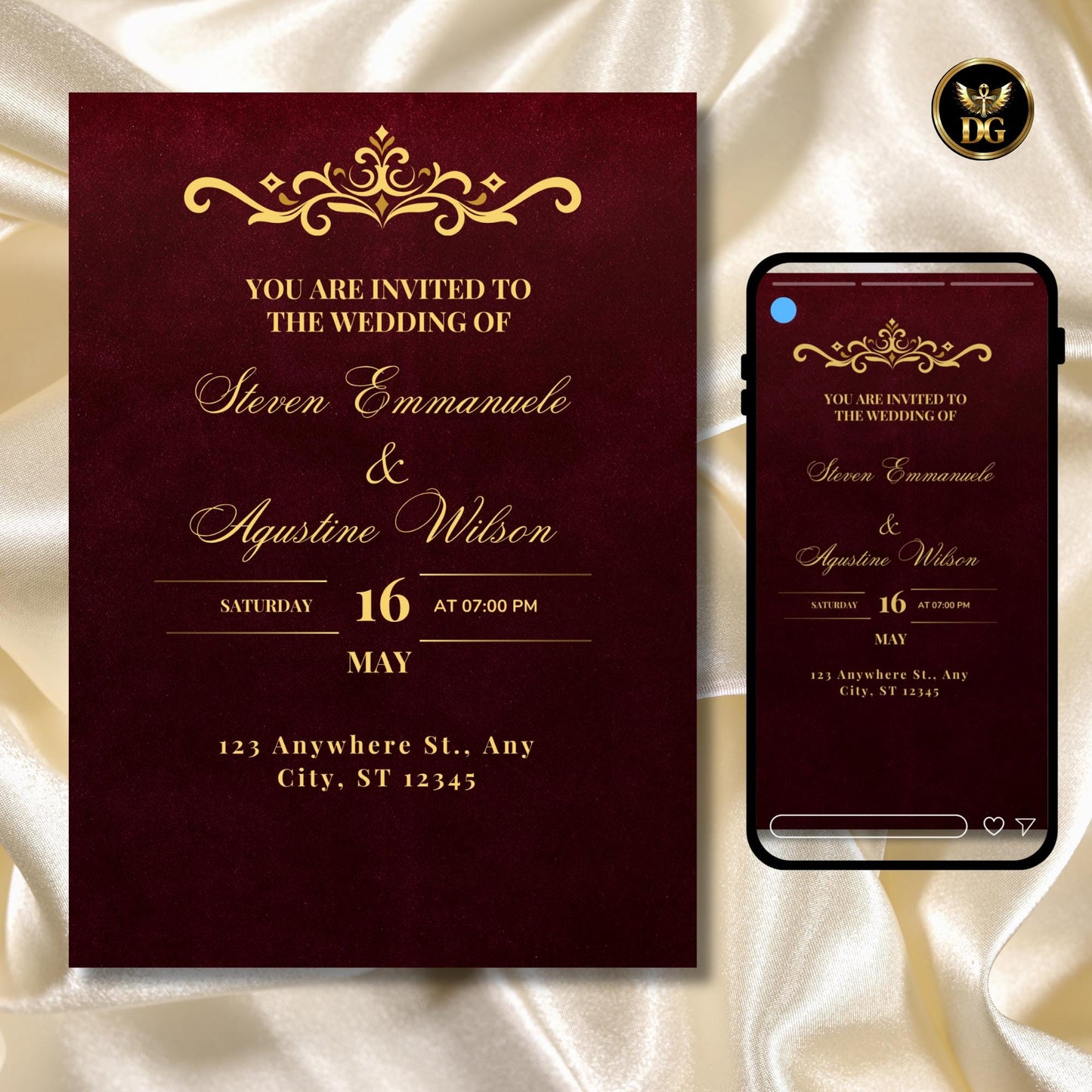 Editable Burgundy Maroon Gold Wedding Invitation , Luxury Wedding Template Bundle with Matching Full bundle, Welcome Sign, Printable Wedding