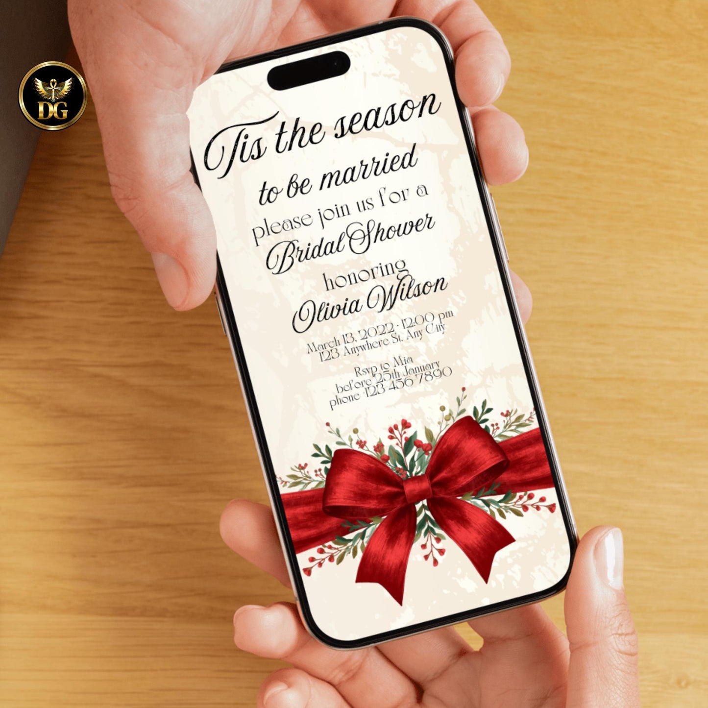 Tis The Season to Be Married Bridal Shower Bundle - Cream Gold, Red Bow, Canva Editable, 7x5 Print, 1080x1920 Digital, Xmas Wedding