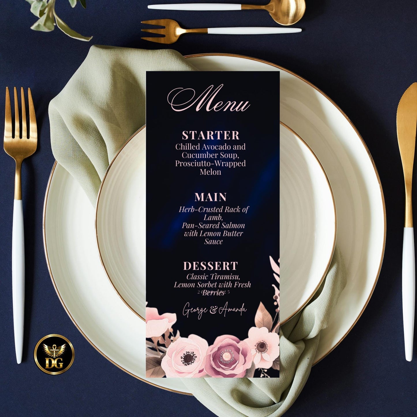 Dusty Pink & Navy Wedding BUNDLE | Floral Invitation, Save Date, Photo Card, Menu, Details, Thank You, RSVP | Editable Canva Template