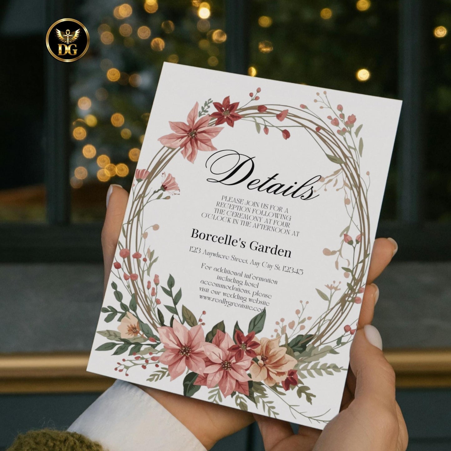 Elegant Christmas Florals Bridal Shower BUNDLE | Floral Wreath Invitation, Details, Menu, RSVP, Thank You Cards + Digital | Canva Template