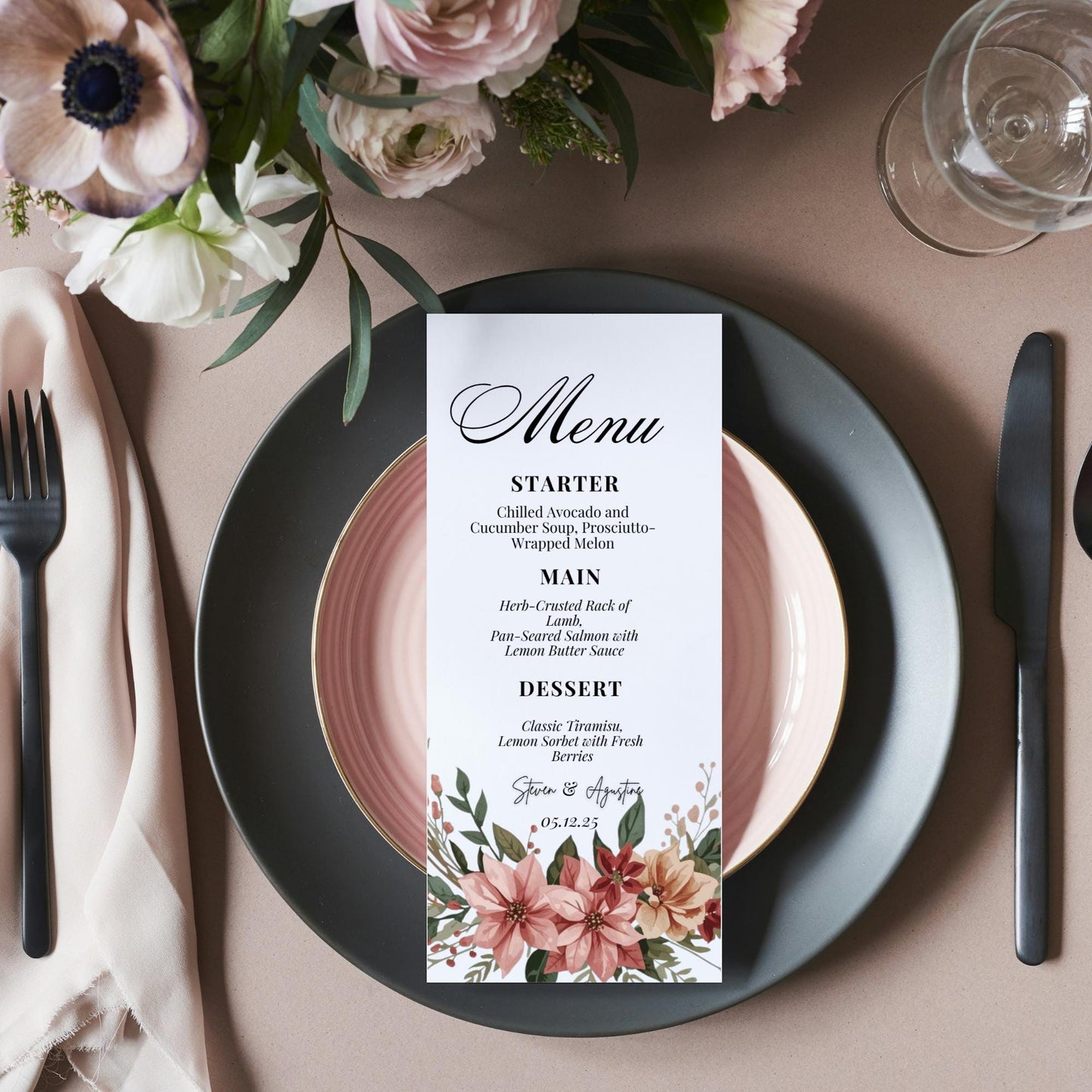 Elegant Christmas Florals Bridal Shower BUNDLE | Floral Wreath Invitation, Details, Menu, RSVP, Thank You Cards + Digital | Canva Template