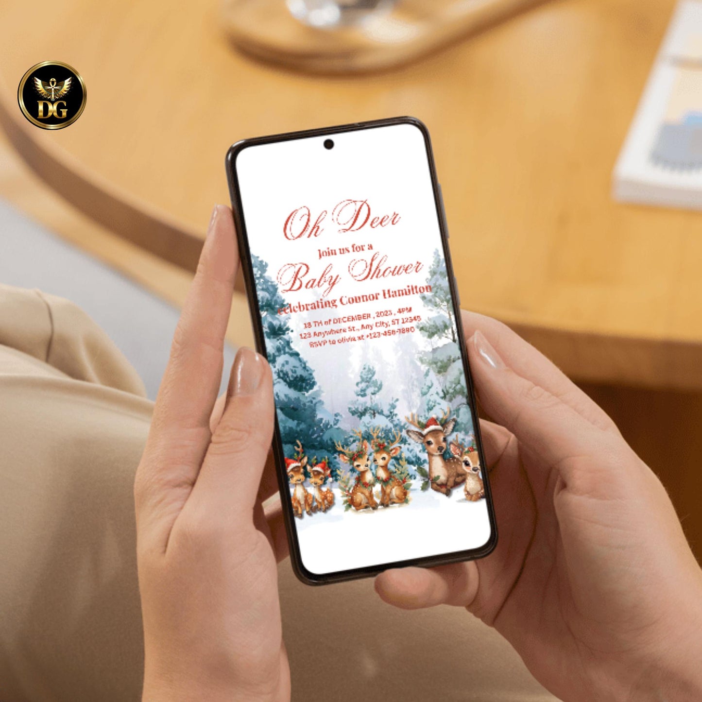 Oh Deer! Christmas Baby Shower Invitation | Baby Reindeer in Snow | Winter Digital & Print Template | Editable Canva