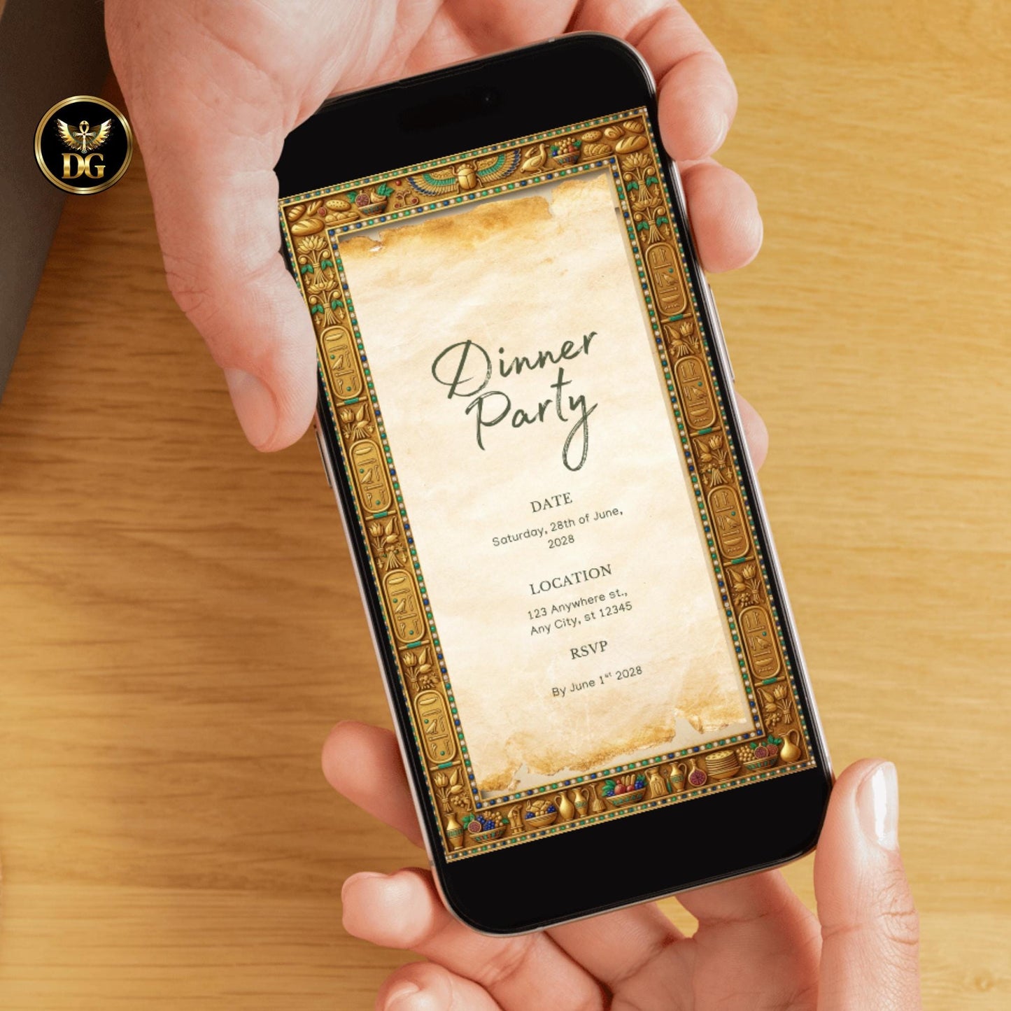 Feast Like a Pharaoh! Egyptian Dinner Party Invitation Template | Ancient Gold Hieroglyphic Design | Printable & Digital