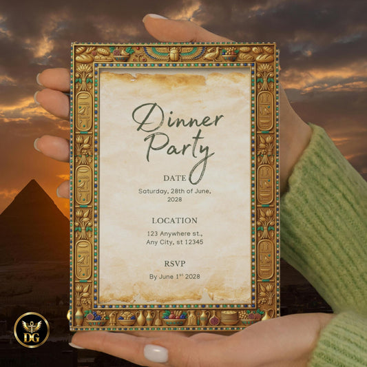 Feast Like a Pharaoh! Egyptian Dinner Party Invitation Template | Ancient Gold Hieroglyphic Design | Printable & Digital