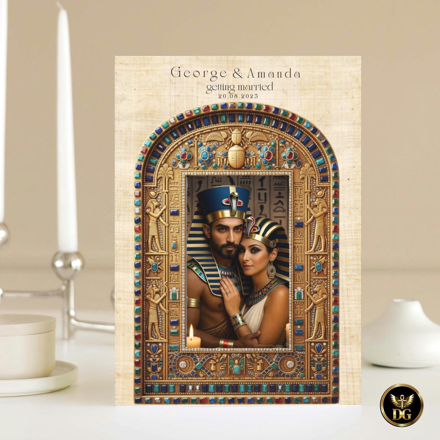 Egyptian Pharaoh Wedding Invitation Bandal | Editable Canva Template | Hieroglyphic Papyrus Brown Ancient Egypt Theme