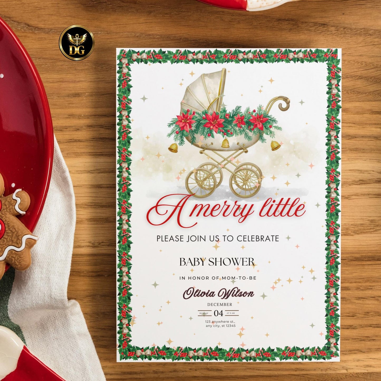 Christmas Baby Shower Invitation, Merry Little Baby Shower Invitation, Winter Baby Shower Invite, Winter Wonderland Baby Shower, For Holiday