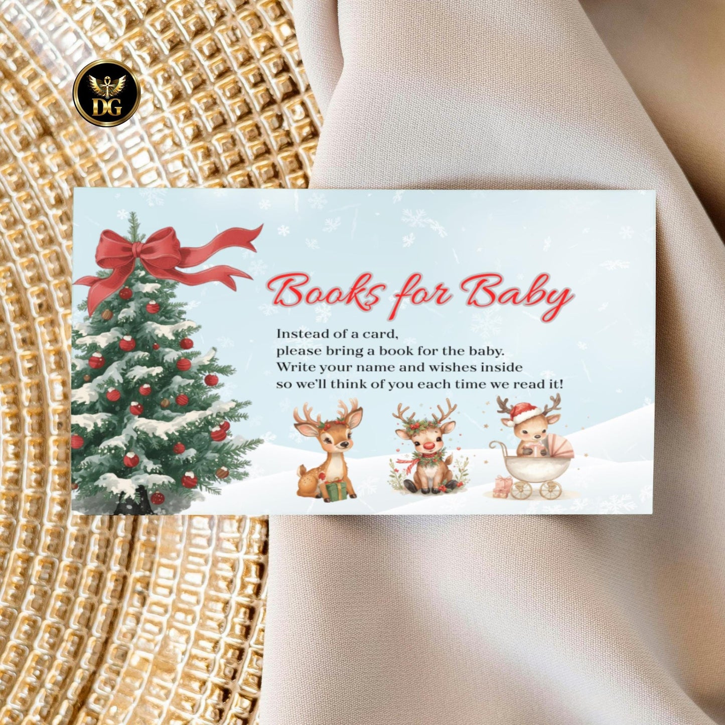 Boho Christmas Baby Shower Invitation Set Reindeer Theme Neutral Winter Baby Bundle Editable Template Gender Neutral Holiday Baby Shower