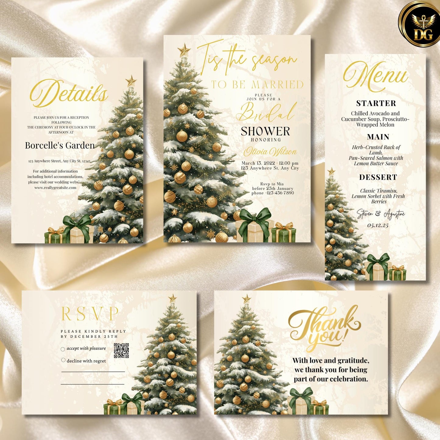 Tis The Season to Be Married Bridal Shower Invitation Set Christmas Bridal Shower Invite Cream Gold Holiday Shower Template Winter Wedding