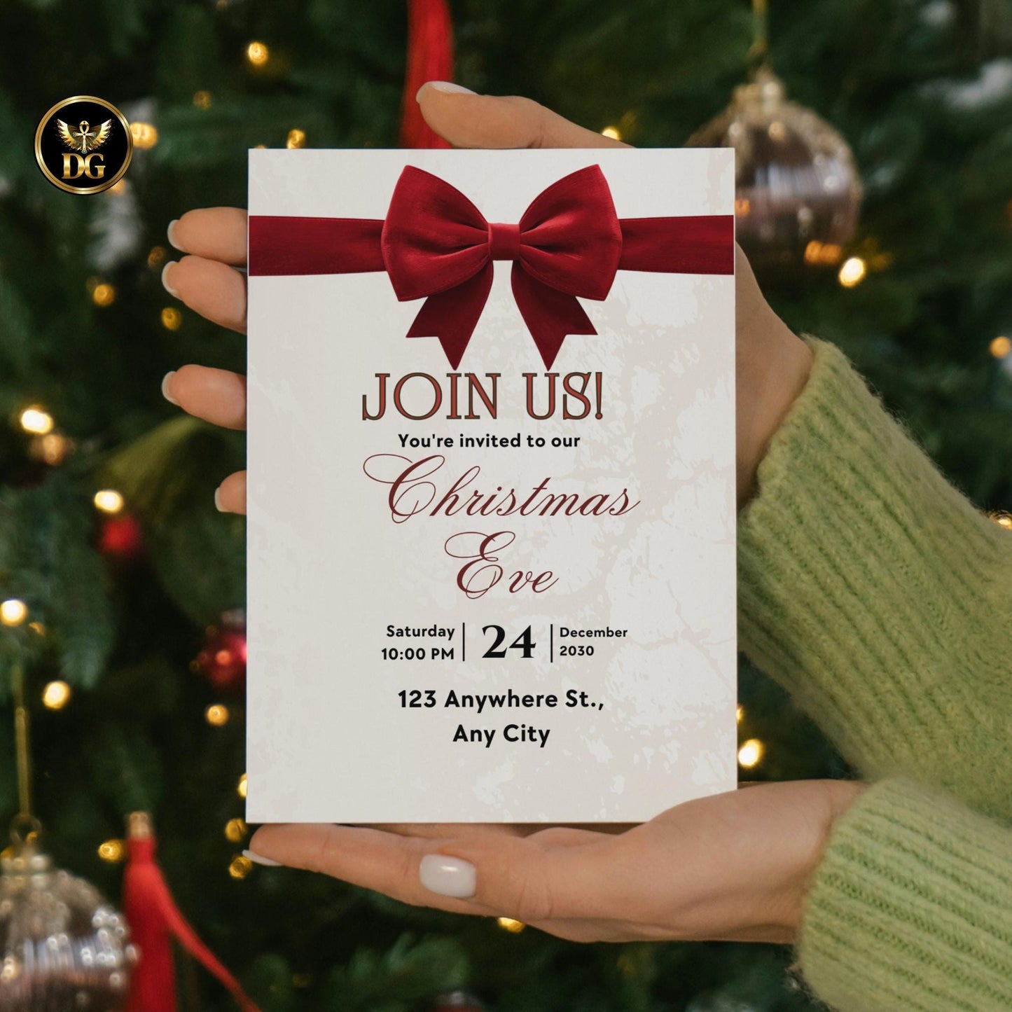 Elegant Cream Gold, Red Velvet Christmas Invitation Suite. Editable Canva Template for a Luxe Holiday Party, Digital & Printable.