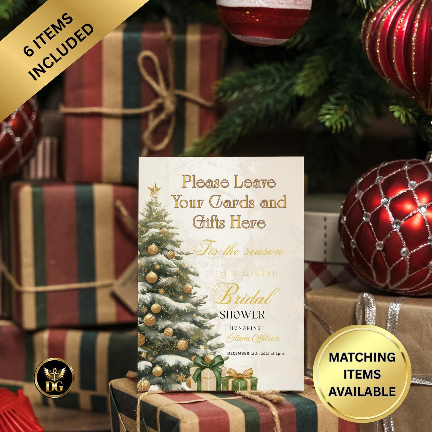 Tis the Season to be Married Bridal Shower Signs Bundle | 6 Gold Editable Canva Templates | Welcome & Table Signs | Winter Wedding Decor