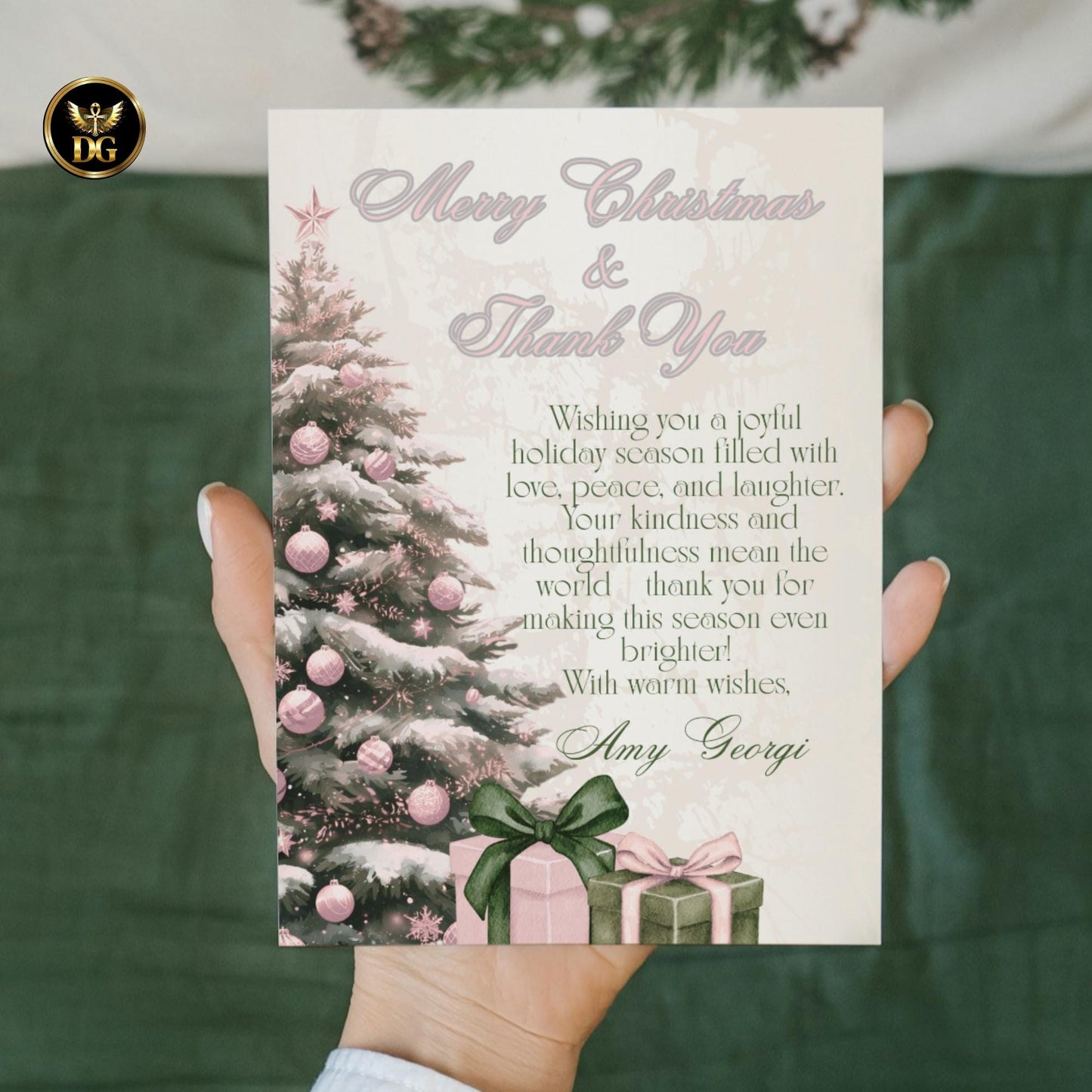 Merry Christmas Thank You Card Template  Elegant Boho Holiday Card | Printable & Digital Xmas Card | Winter Wedding Baby, BRIDAL Shower Note