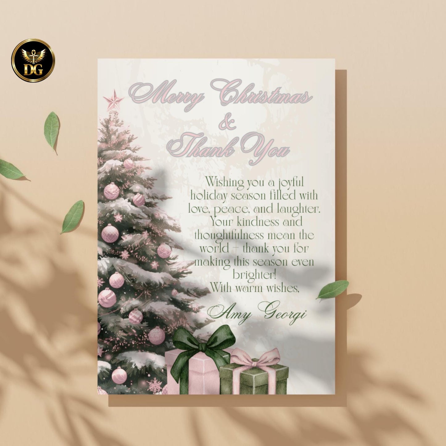 Merry Christmas Thank You Card Template  Elegant Boho Holiday Card | Printable & Digital Xmas Card | Winter Wedding Baby, BRIDAL Shower Note