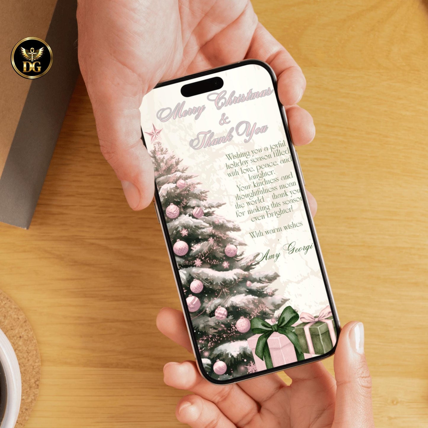 Merry Christmas Thank You Card Template  Elegant Boho Holiday Card | Printable & Digital Xmas Card | Winter Wedding Baby, BRIDAL Shower Note