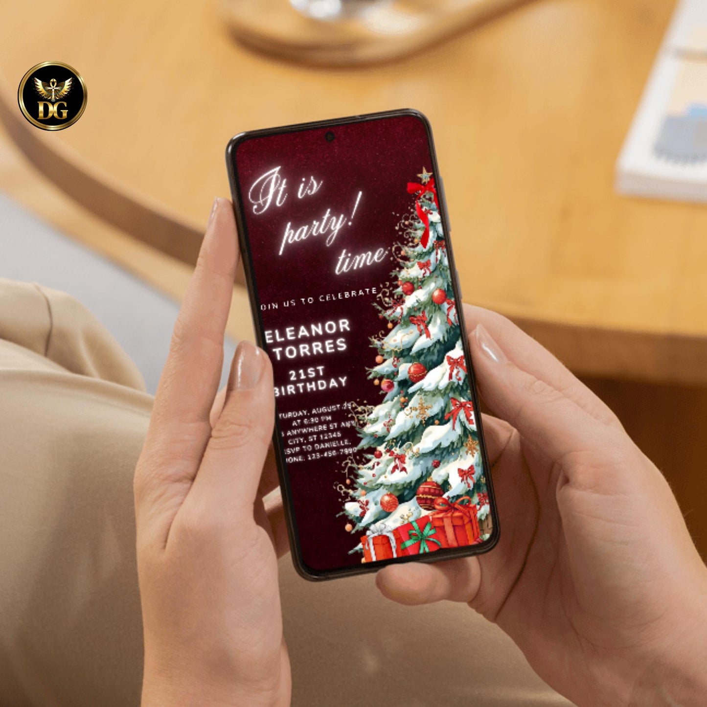 Festive Maroon Christmas Birthday Invitation | Editable 5x7 & Digital 1080x1920 Templates