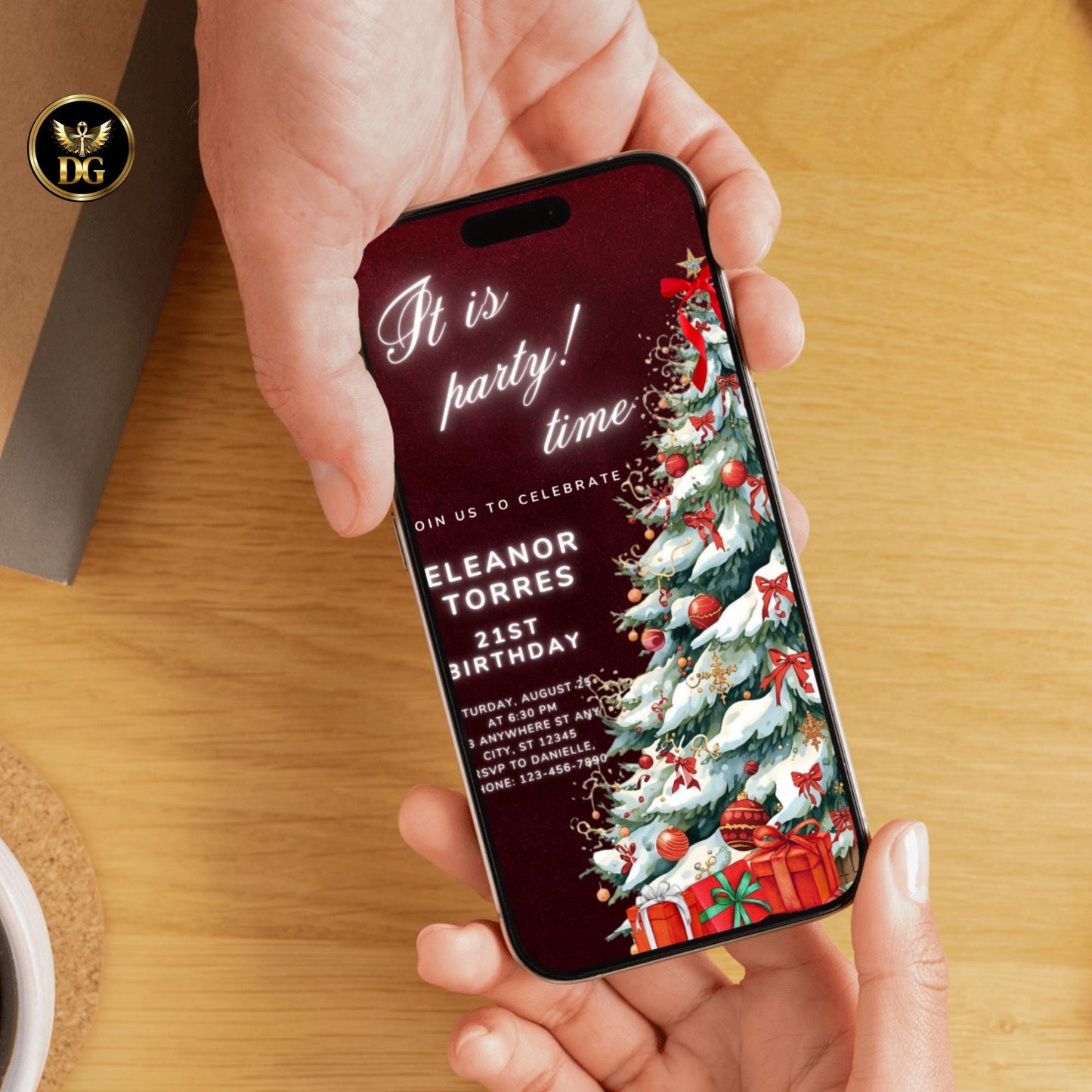 Festive Maroon Christmas Birthday Invitation | Editable 5x7 & Digital 1080x1920 Templates