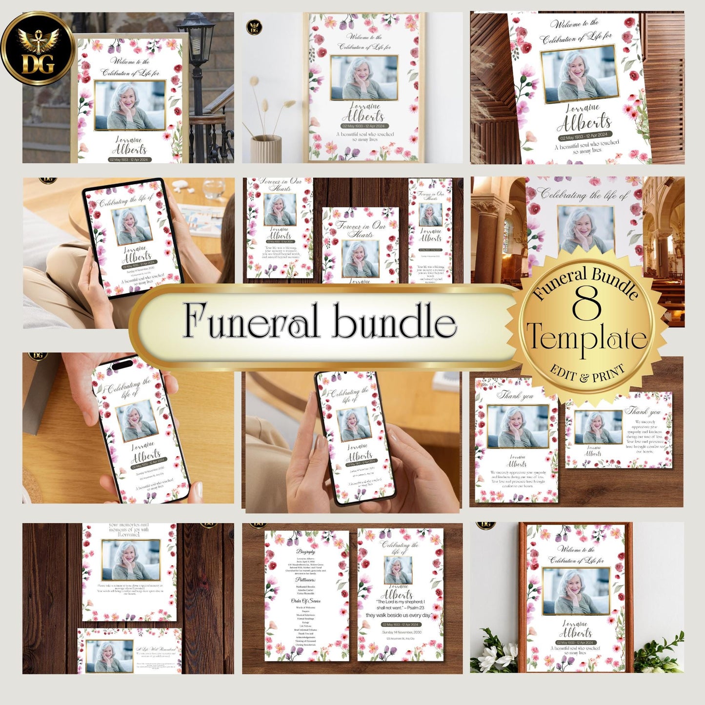 Editable Funeral Bundle, Funeral Program Bundle, Celebration of Life Package, Memorial program Suite, Memorial Package 17 Memorial Templates