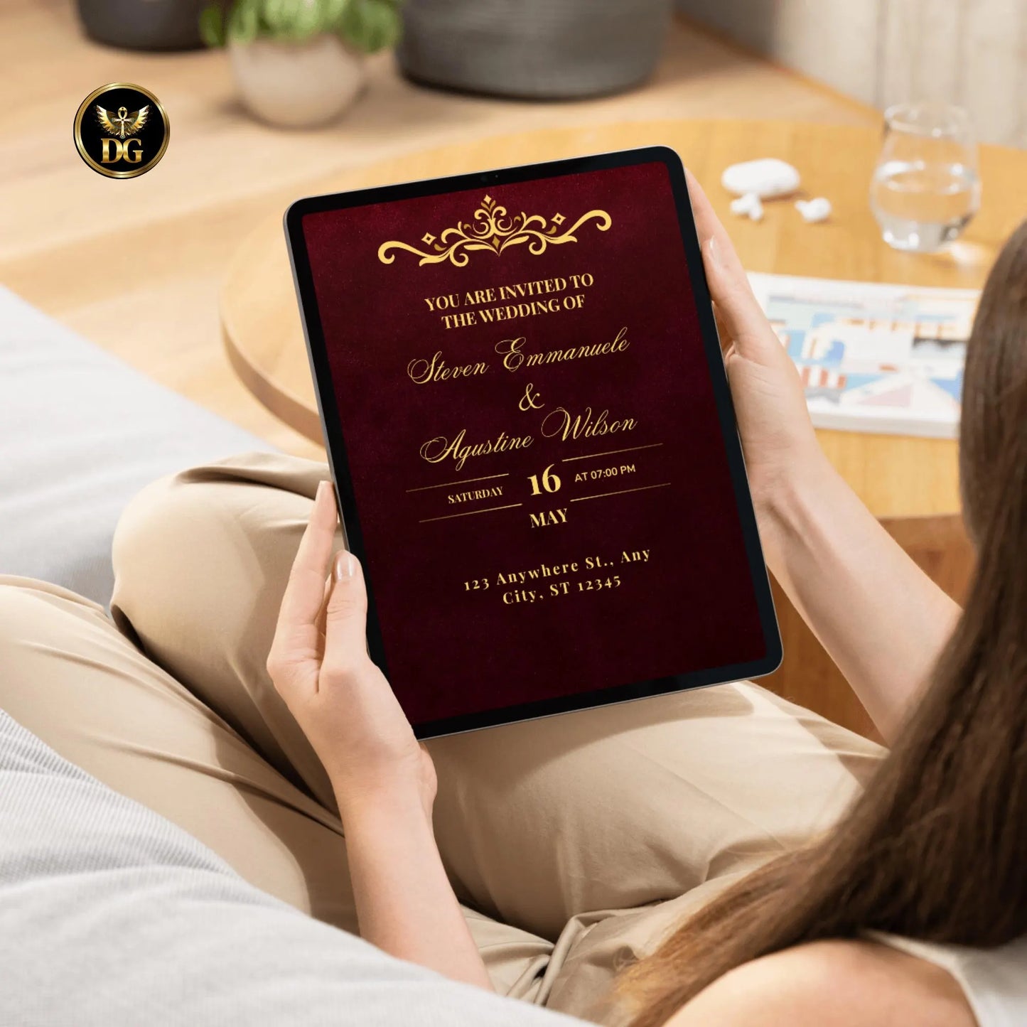Editable Burgundy and Gold Wedding Invitation Suite, Luxury Wedding Template Bundle with Matching Welcome Sign, Printable Wedding Set