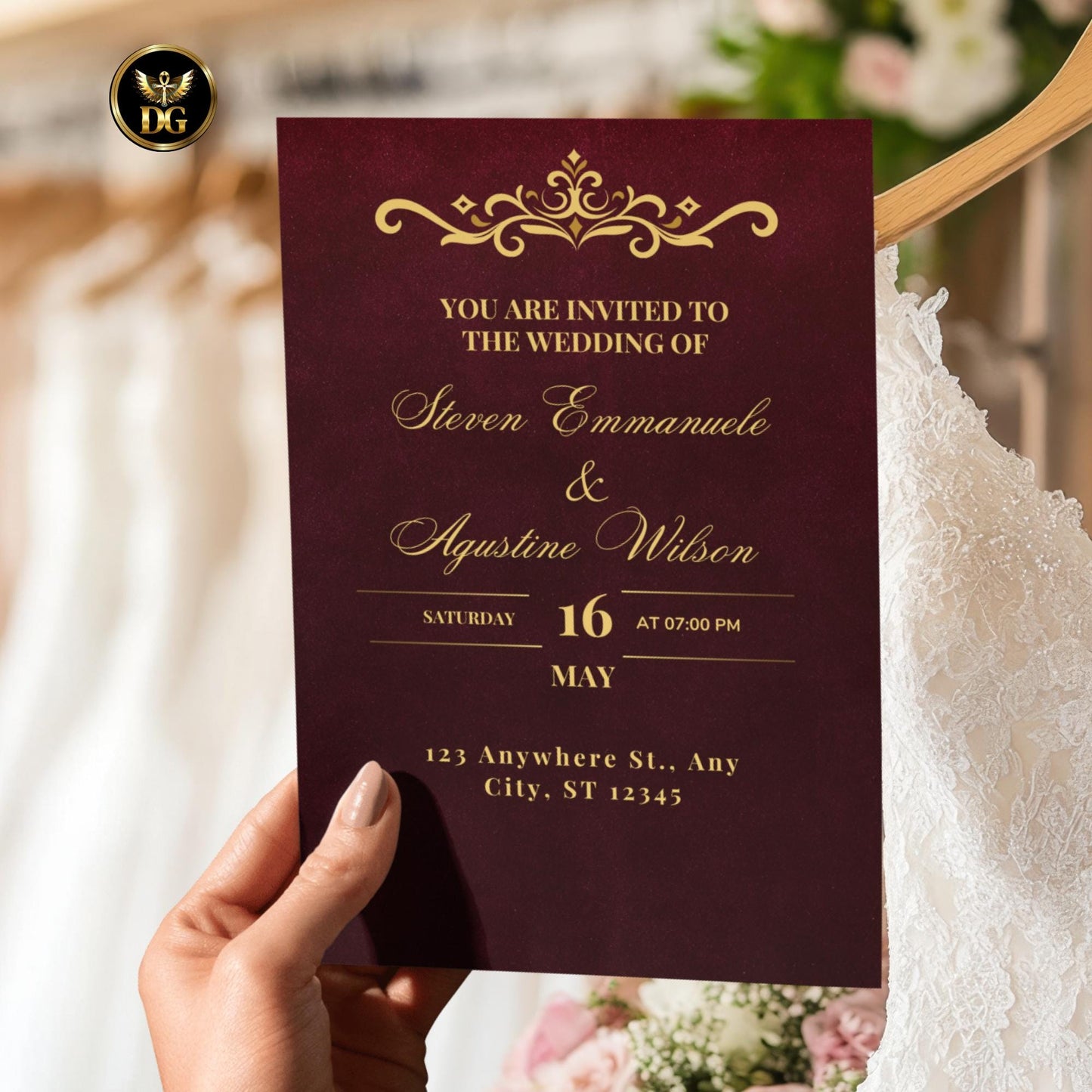 Editable Burgundy Maroon Gold Wedding Invitation , Luxury Wedding Template Bundle with Matching Full bundle, Welcome Sign, Printable Wedding