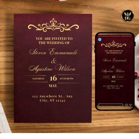 Editable Burgundy Maroon Gold Wedding Invitation , Luxury Wedding Template Bundle with Matching Full bundle, Welcome Sign, Printable Wedding