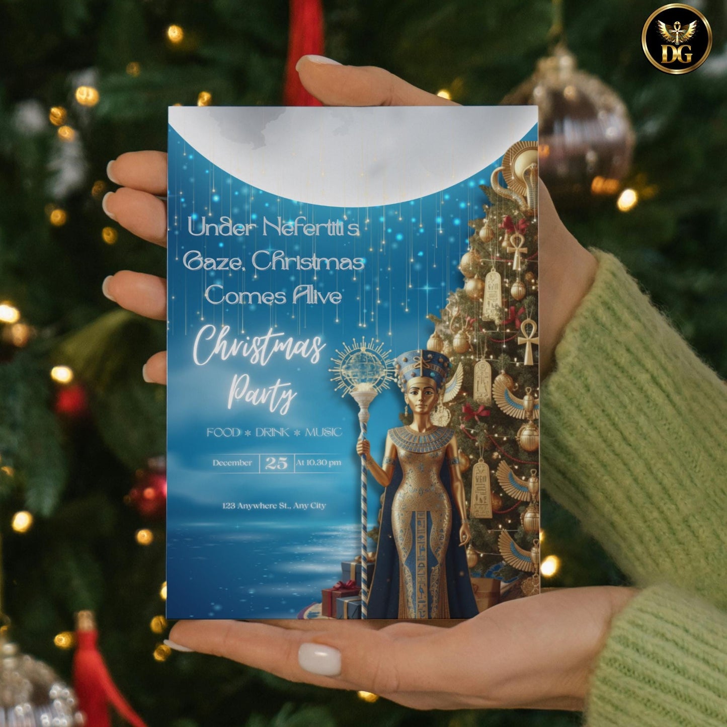 Nefertiti Christmas Eve Invitation Template - Egyptian Pharaoh Party Digital Bundle