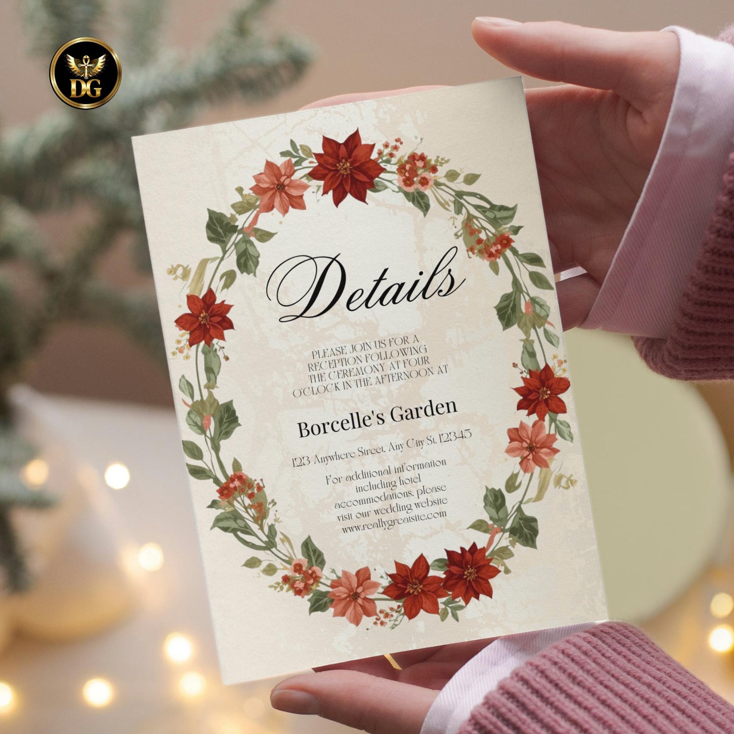 Elegant 'Tis the Season' Bridal Shower Suite | Cream Gold & White Floral Wreath | Editable Canva Template