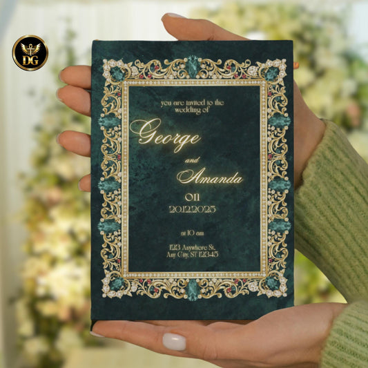 Emerald Velvet & Golden Jewel Wedding Invitation Suite | Luxurious 8-Piece Canva Editable Bundle for Royal Christmas, Winter Weddings