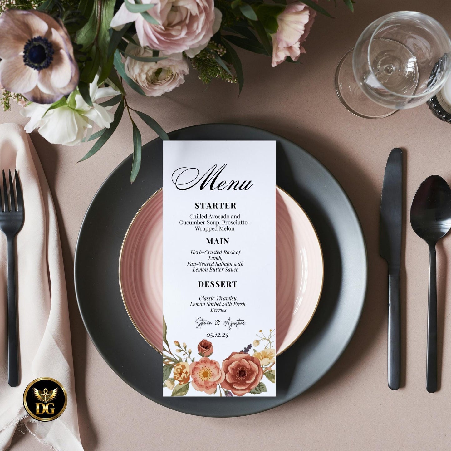 Elegant Evergreen Bridal Shower BUNDLE  Delicate Floral Wreath on White  Invitation, RSVP, Details, Menu, Thank You  Editable Canva Template