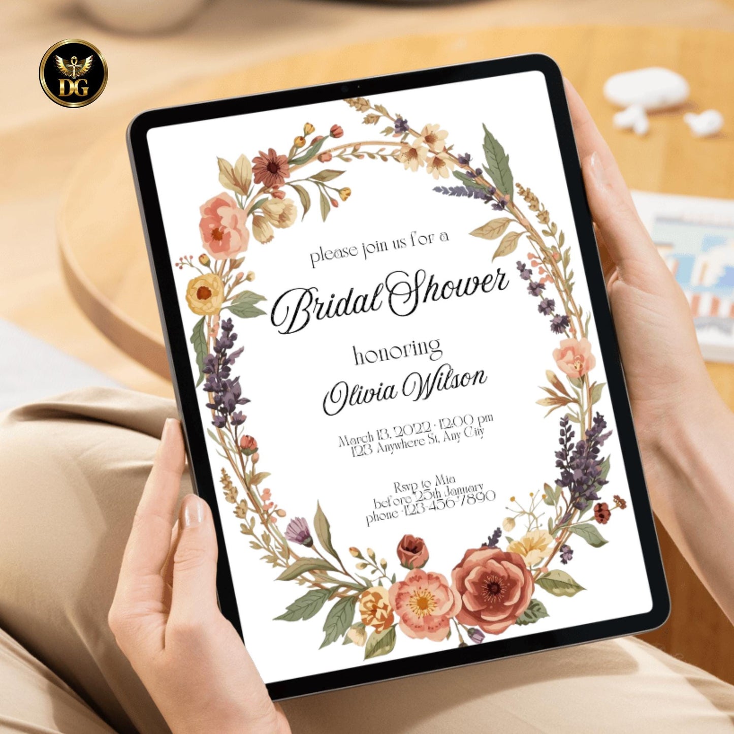 Elegant Evergreen Bridal Shower BUNDLE  Delicate Floral Wreath on White  Invitation, RSVP, Details, Menu, Thank You  Editable Canva Template