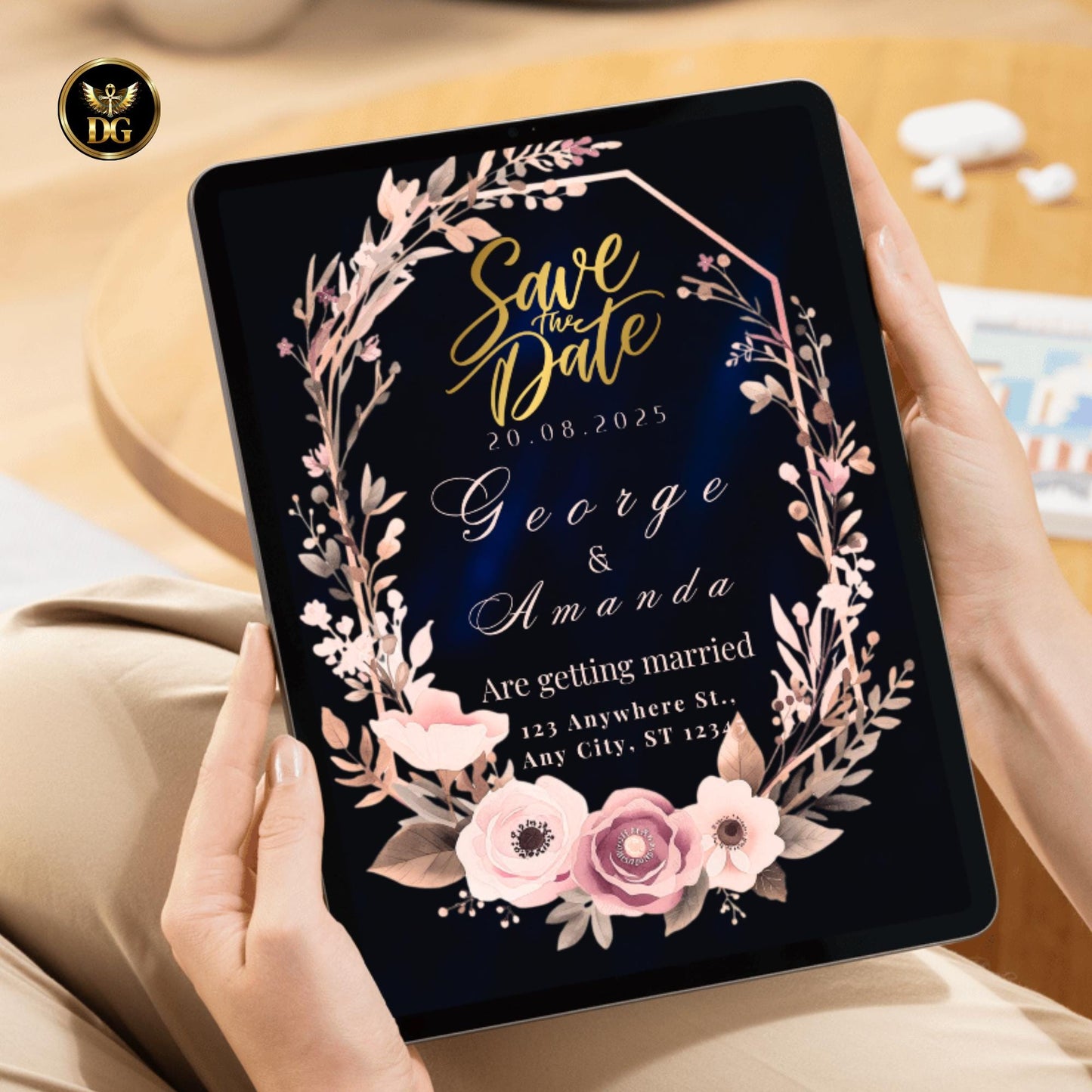Dusty Pink & Navy Wedding BUNDLE | Floral Invitation, Save Date, Photo Card, Menu, Details, Thank You, RSVP | Editable Canva Template
