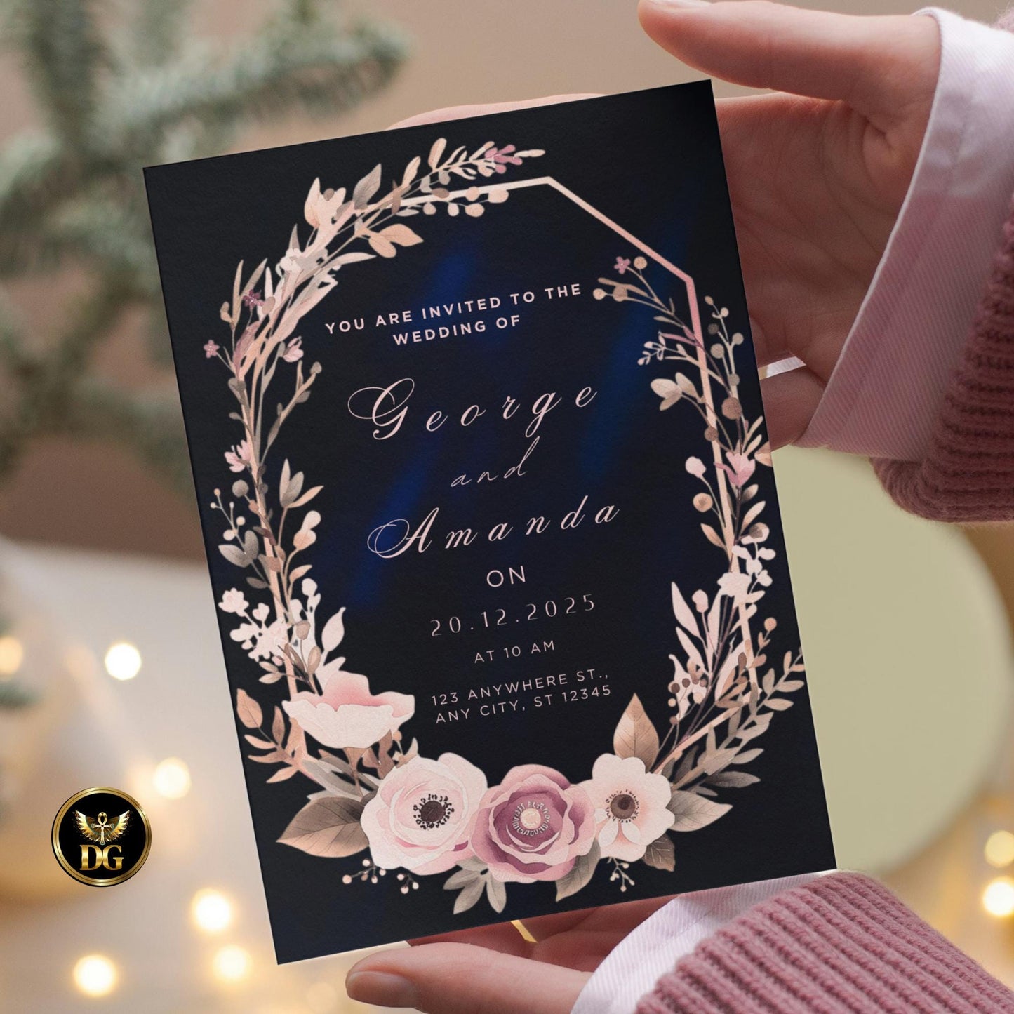 Dusty Pink & Navy Wedding BUNDLE | Floral Invitation, Save Date, Photo Card, Menu, Details, Thank You, RSVP | Editable Canva Template