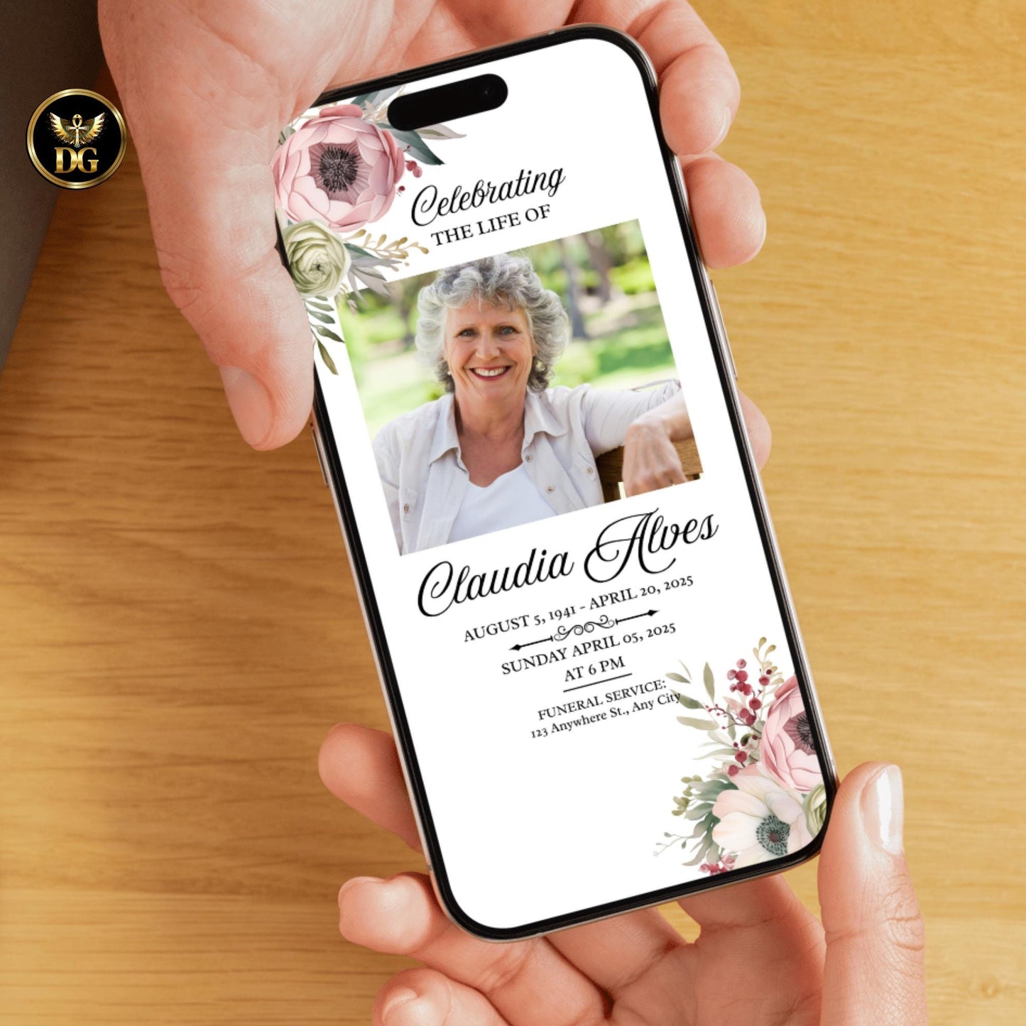 Elegant White Floral Memorial Invitation | In Loving Memory Card with Photo | Celebration of Life | Printable & Digital Canva Template