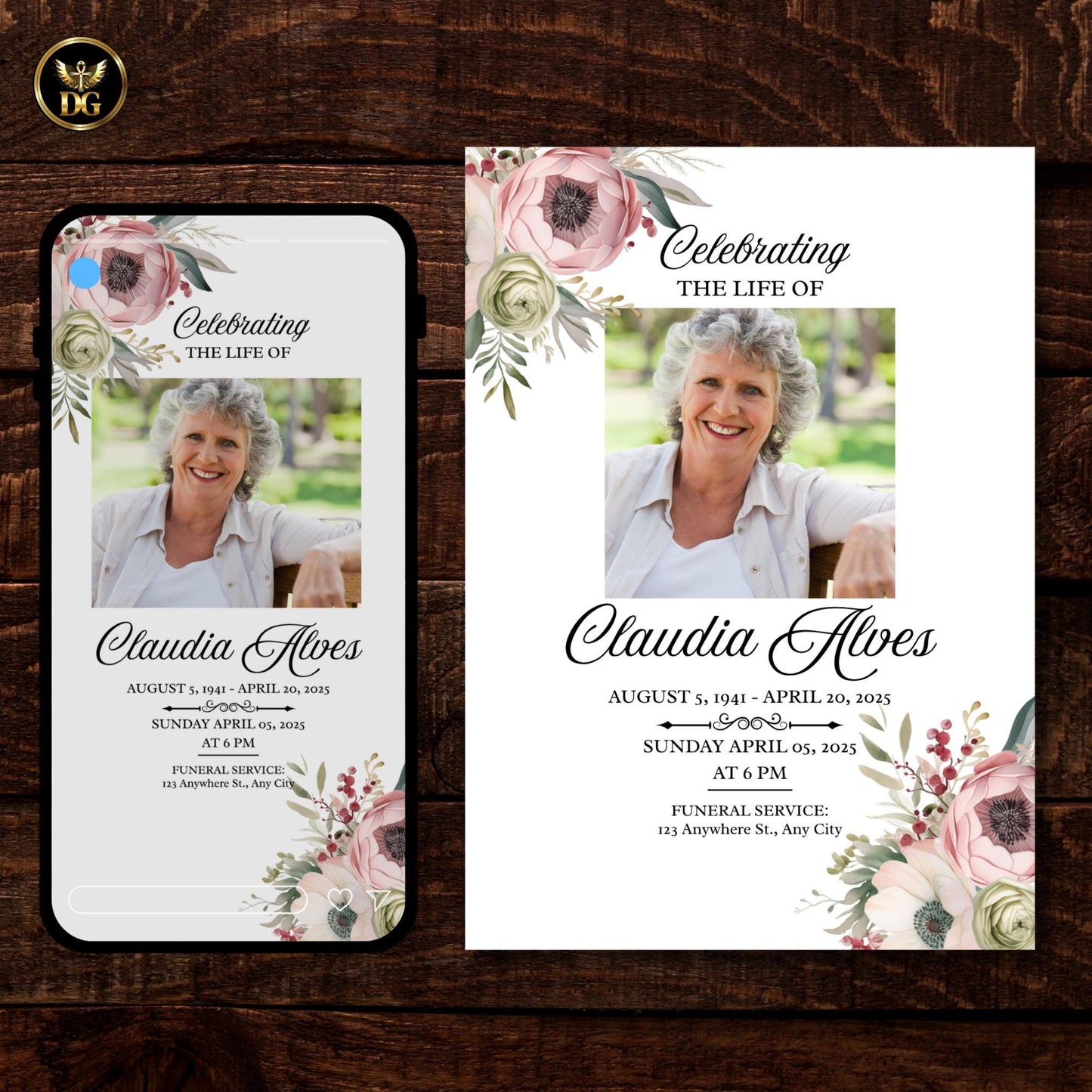 Elegant White Floral Memorial Invitation | In Loving Memory Card with Photo | Celebration of Life | Printable & Digital Canva Template