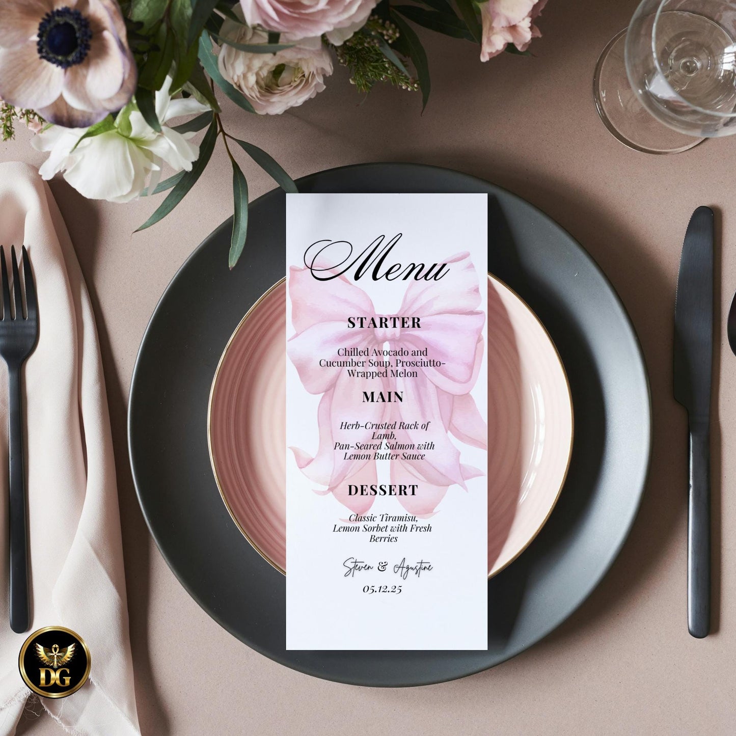 Elegant Pink Bow Bridal Shower BUNDLE | Invitation, Details, Menu, RSVP, Thank You Cards + Digital File | Editable Canva Template