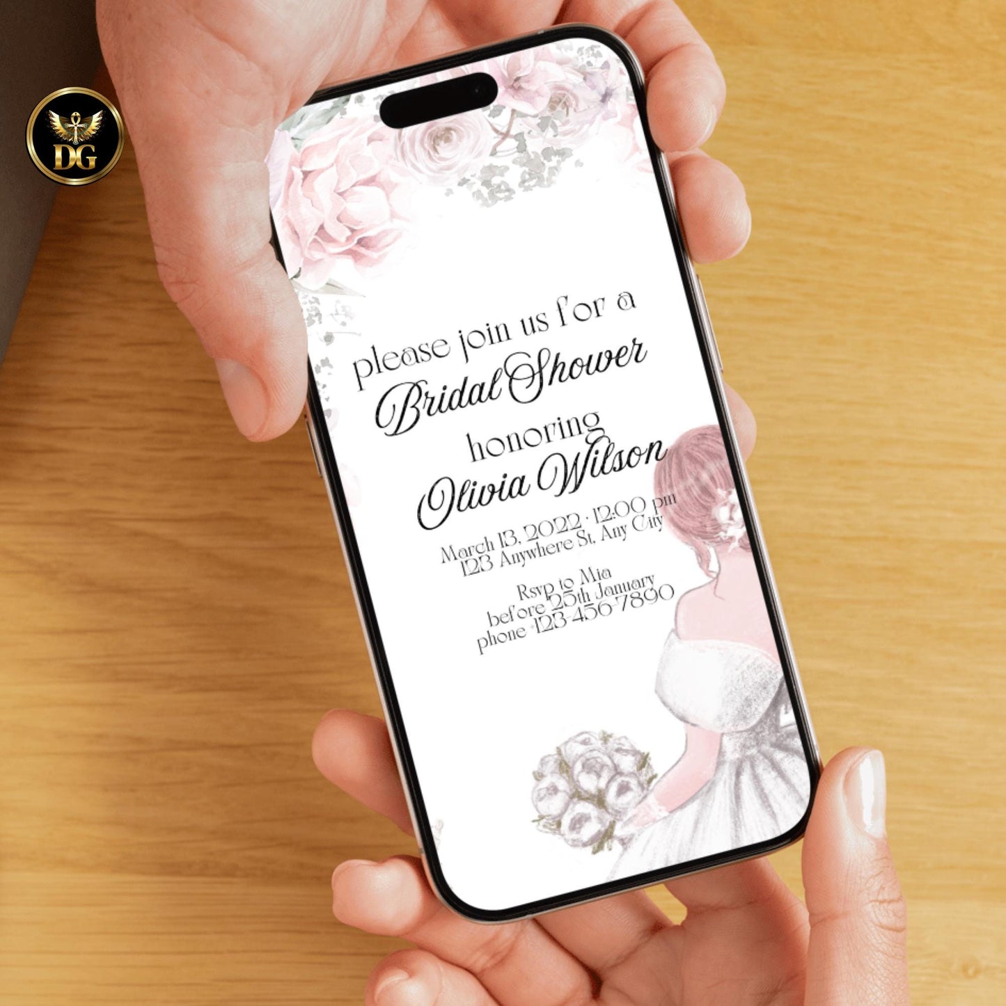 Elegant Floral Bridal Shower Invitation Set Bride Illustration Matching Wedding Set Printable Invitation Template Editable Instant Download